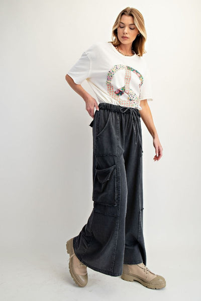 Part Of The Journey Mineral Washed Wide Leg Pants in Black