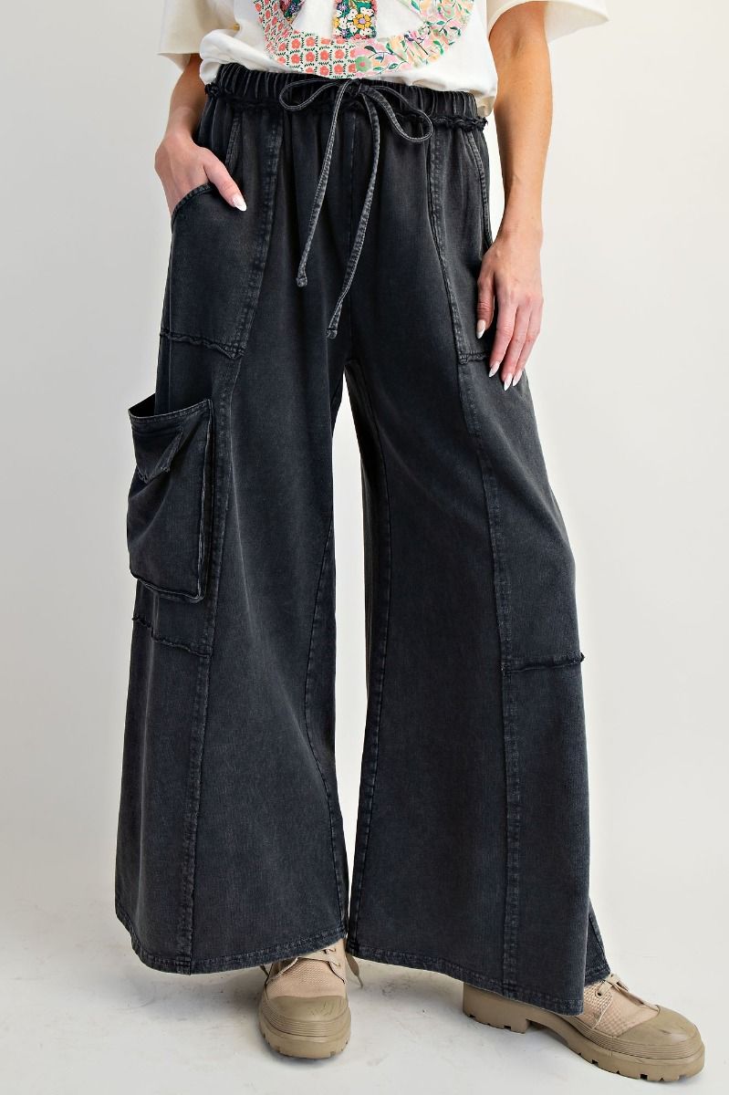 Part Of The Journey Mineral Washed Wide Leg Pants in Black