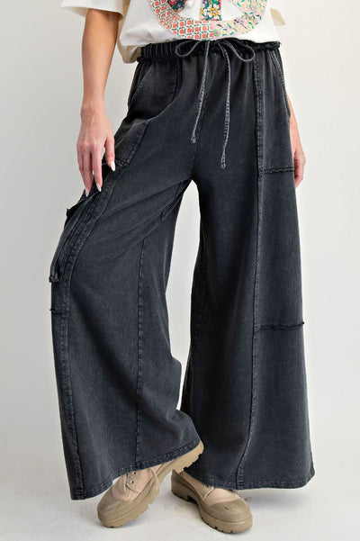 Part Of The Journey Mineral Washed Wide Leg Pants in Black