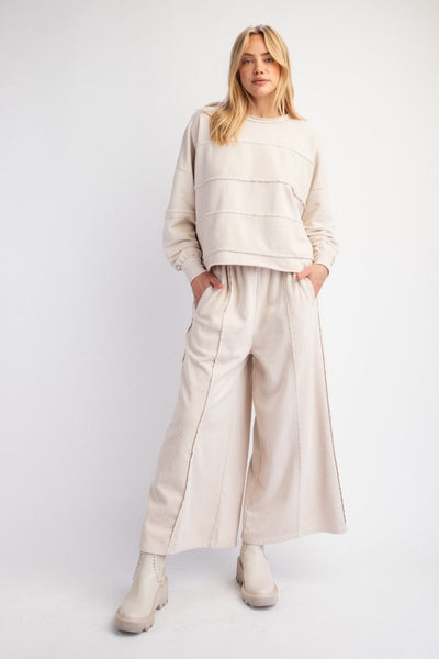 Kickin' It Mineral Washed Wide Leg Pants in Light Khaki