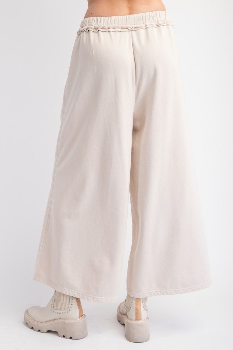 Kickin' It Mineral Washed Wide Leg Pants in Light Khaki