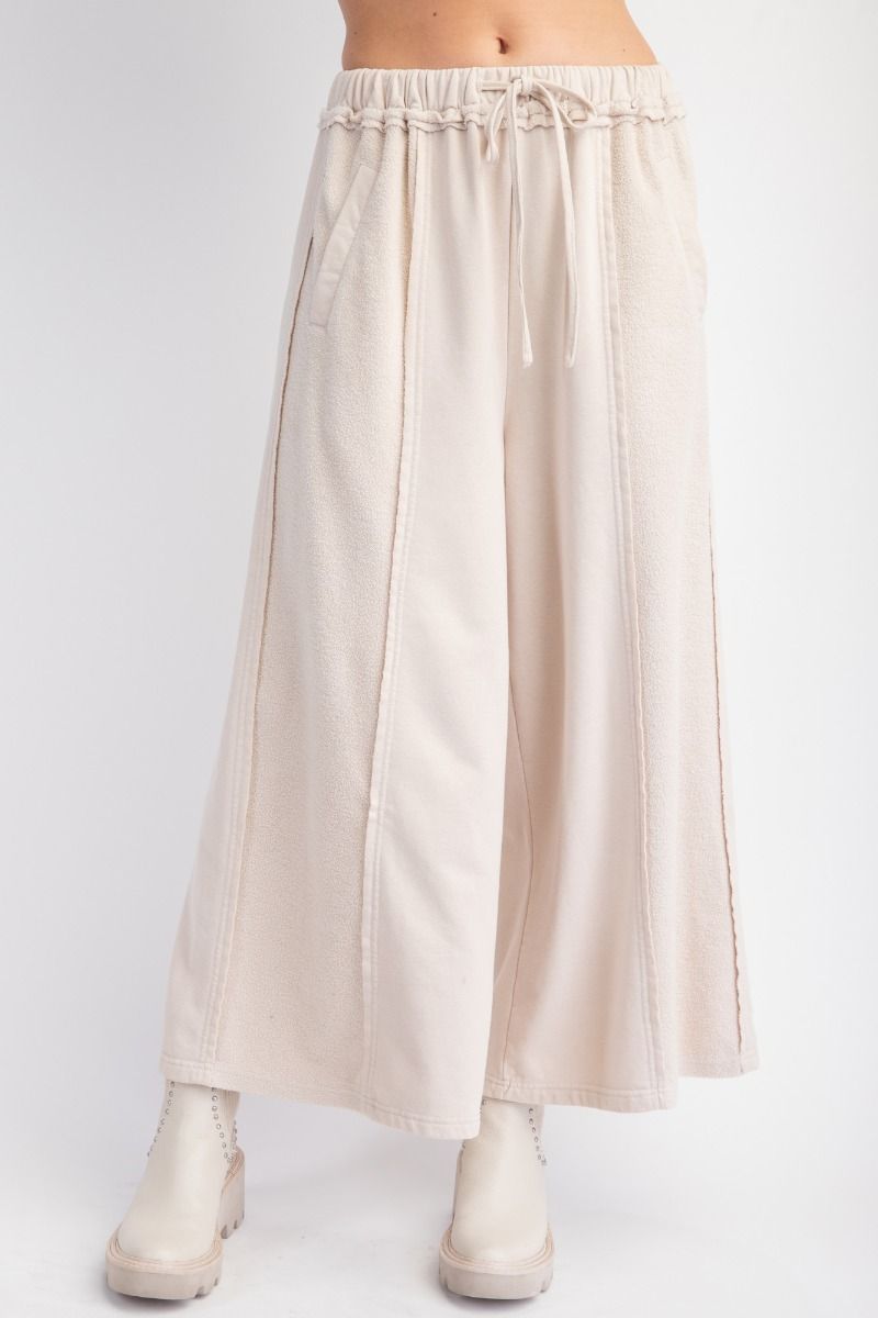 Kickin' It Mineral Washed Wide Leg Pants in Light Khaki