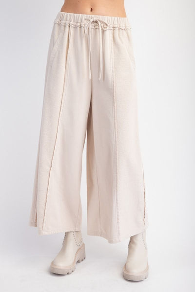 Kickin' It Mineral Washed Wide Leg Pants in Light Khaki