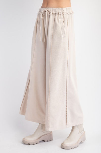 Kickin' It Mineral Washed Wide Leg Pants in Light Khaki