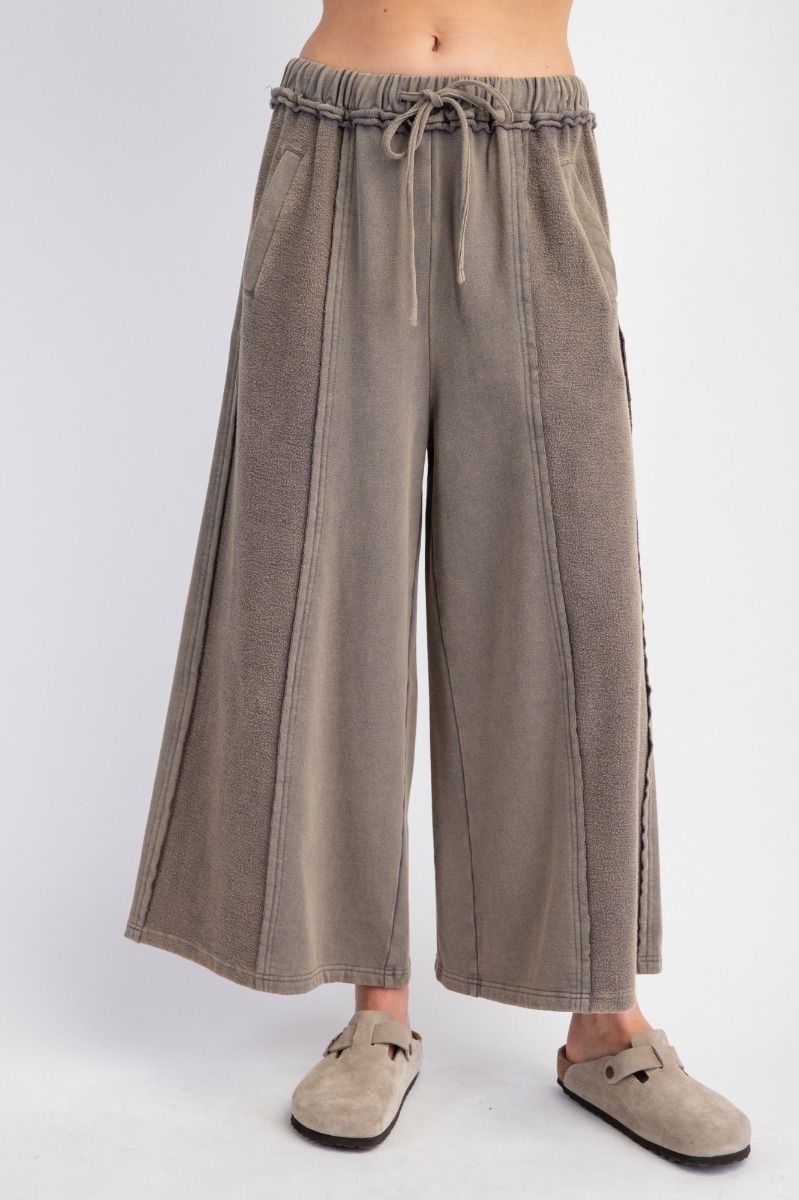 Kickin' It Mineral Washed Wide Leg Pants in Smoke