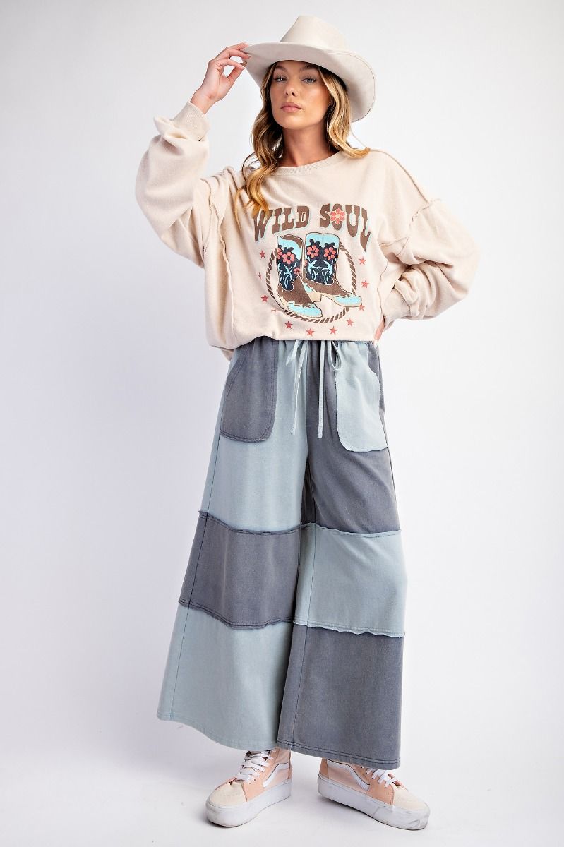 Made With Love Color Block Wide Leg Pants in Cloudy Blue