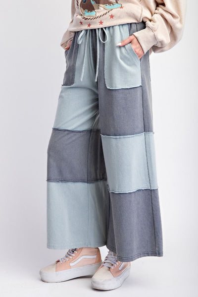 Made With Love Color Block Wide Leg Pants in Cloudy Blue