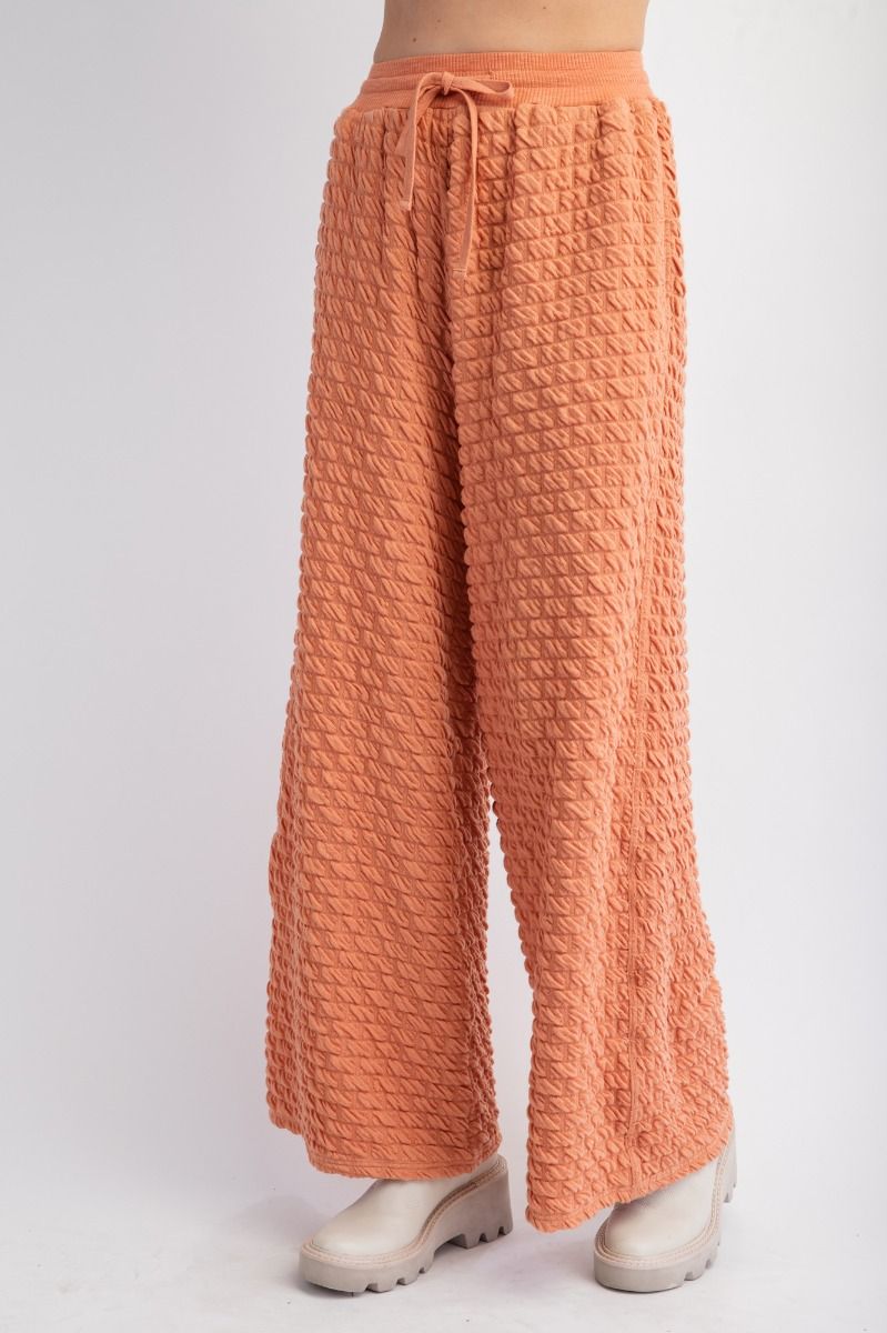 Cloud Nine Pillow Puff Textured Hacci Lounge Pants in Apricot