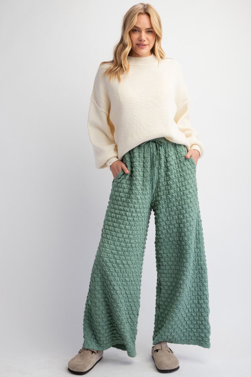 Cloud Nine Pillow Puff Textured Hacci Lounge Pants in Sage Green