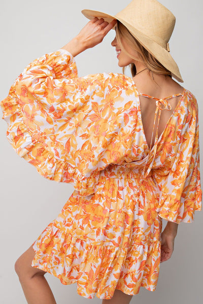 Sunday Best Floral Print Romper Dress in Orange