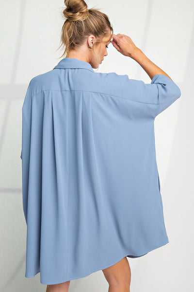 Meet Me Halfway Button Down Shirt Dress in Pale Blue