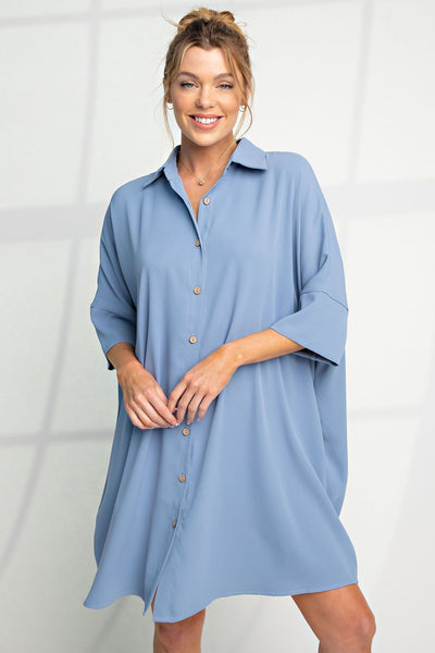 Meet Me Halfway Button Down Shirt Dress in Pale Blue