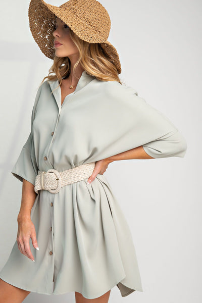 Meet Me Halfway Button Down Shirt Dress in Sage