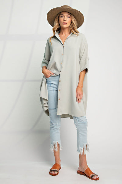 Meet Me Halfway Button Down Shirt Dress in Sage