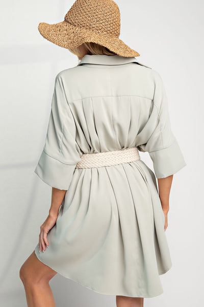 Meet Me Halfway Button Down Shirt Dress in Sage