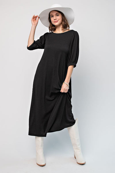 The Chloe Textured Midi Dress in Black