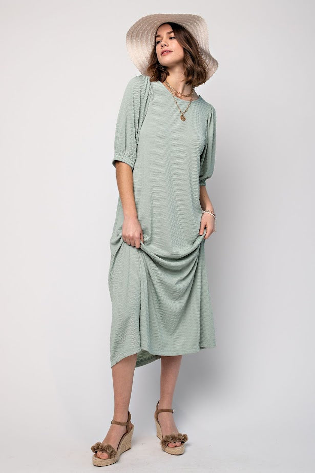 The Chloe Textured Midi Dress in Sage