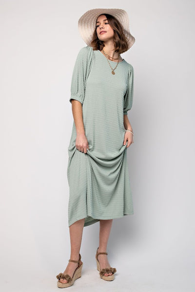 The Chloe Textured Midi Dress in Sage