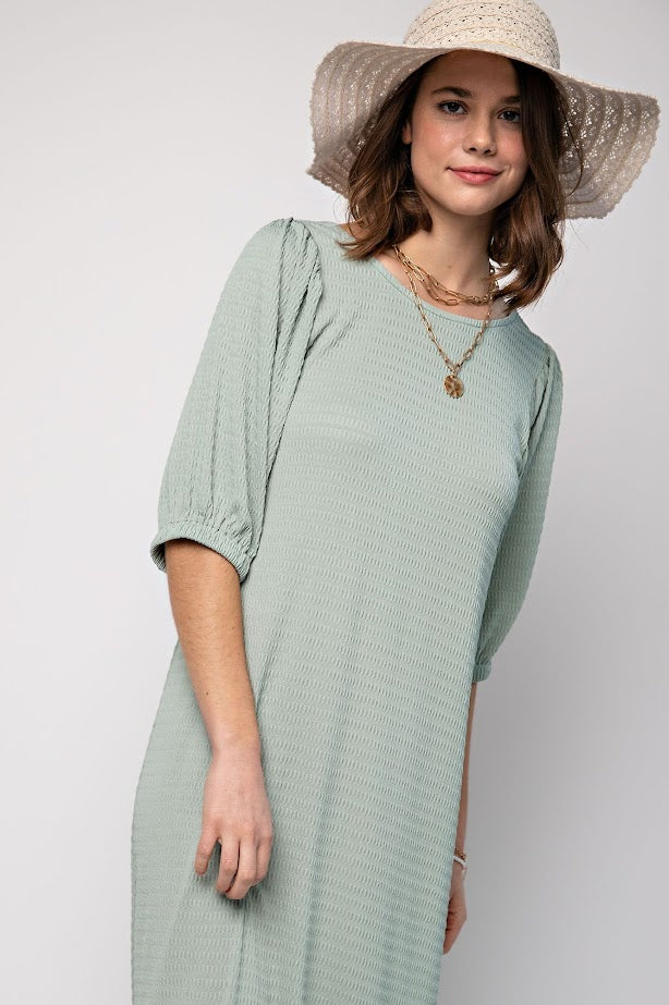 The Chloe Textured Midi Dress in Sage