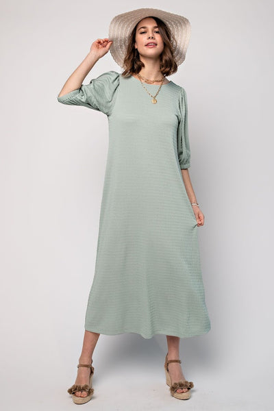 The Chloe Textured Midi Dress in Sage