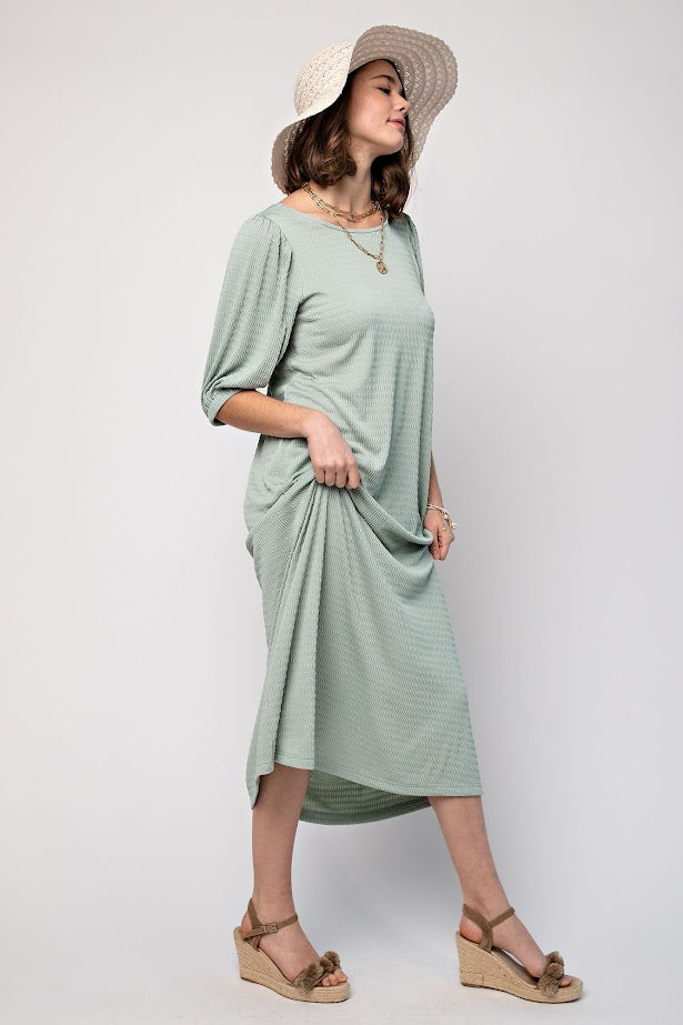 The Chloe Textured Midi Dress in Sage