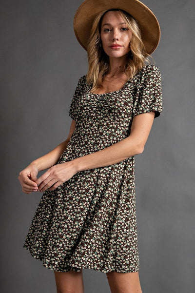 Superbloom Sweetheart Floral Rib Knit Dress in Coffee