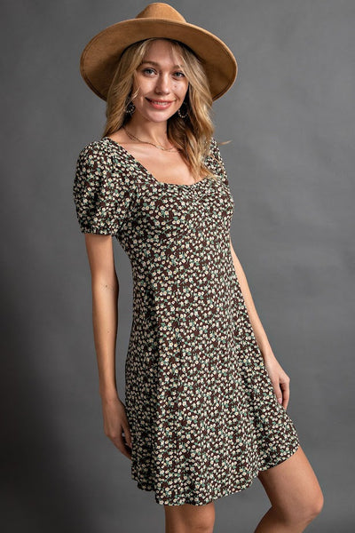 Superbloom Sweetheart Floral Rib Knit Dress in Coffee