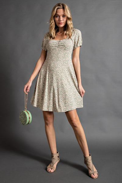 Superbloom Sweetheart Floral Rib Knit Dress in Khaki