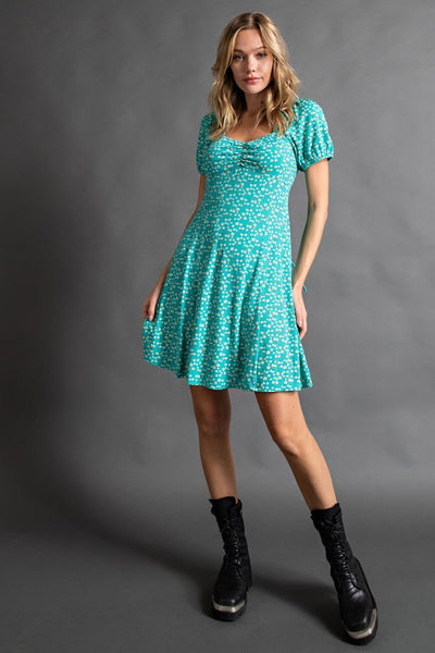Superbloom Sweetheart Floral Rib Knit Dress in Turquoise