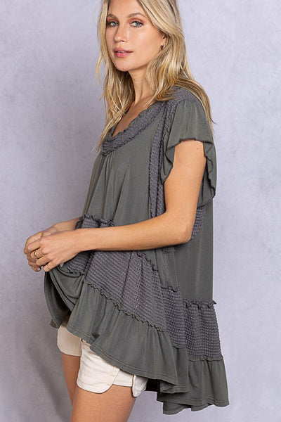 Caught in a Breeze Ruffle Top in Charcoal