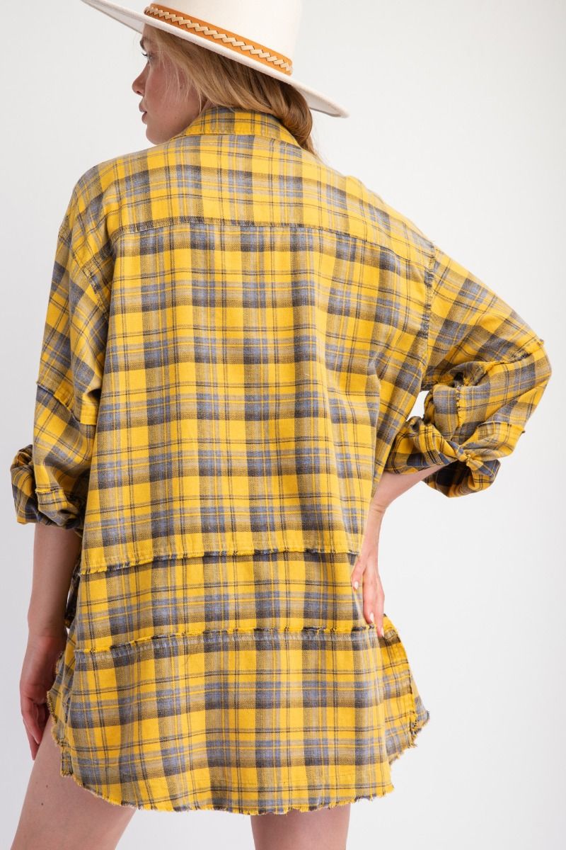 *** IN STOCK*** The Perfect Plaid Oversized Mineral Washed Shirt in Mustard