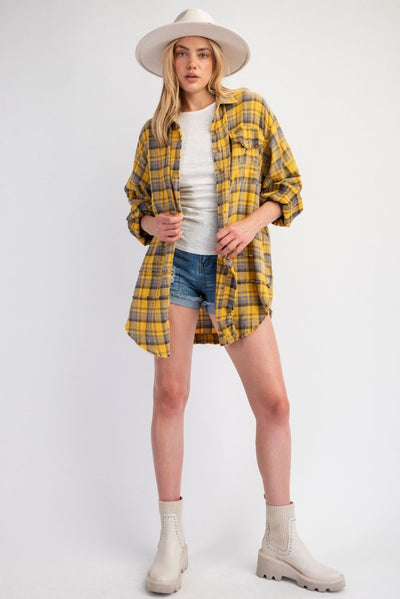 *** IN STOCK*** The Perfect Plaid Oversized Mineral Washed Shirt in Mustard