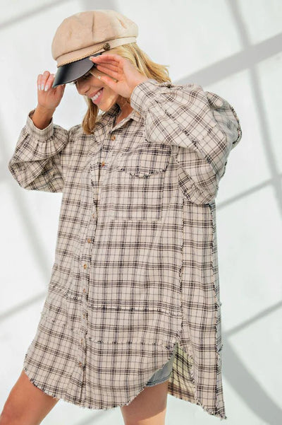 *** IN STOCK*** The Perfect Plaid Oversized Mineral Washed Shirt in Natural