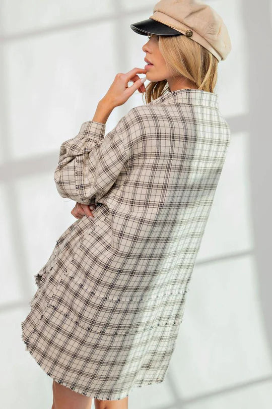 *** IN STOCK*** The Perfect Plaid Oversized Mineral Washed Shirt in Natural