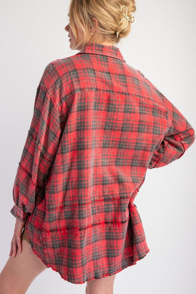 The Perfect Plaid Oversized Mineral Washed Shirt in Redfoam