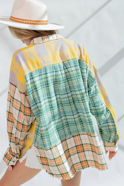 Wandering Soul Plaid Button Down in Sunflower Leaf