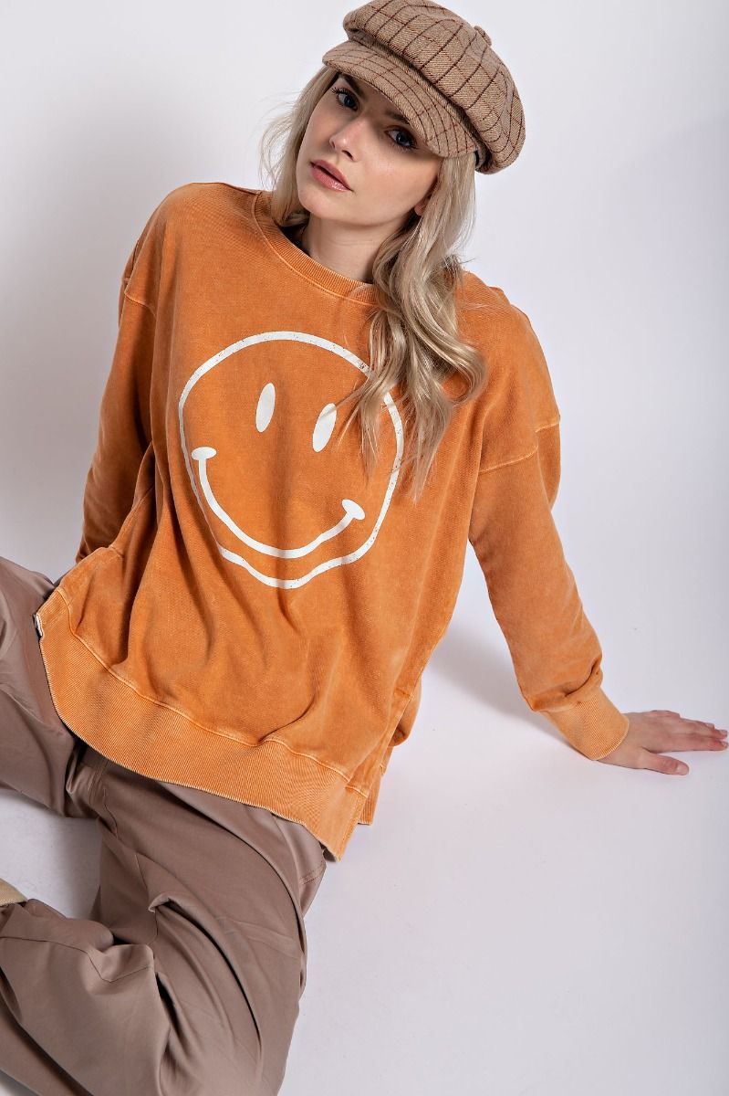 Don't Forget to Smile Mineral Wash Top in Dried Orange