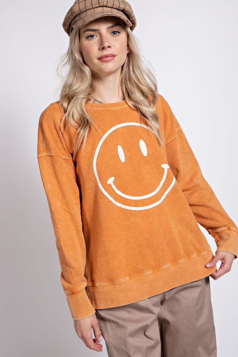 Don't Forget to Smile Mineral Wash Top in Dried Orange