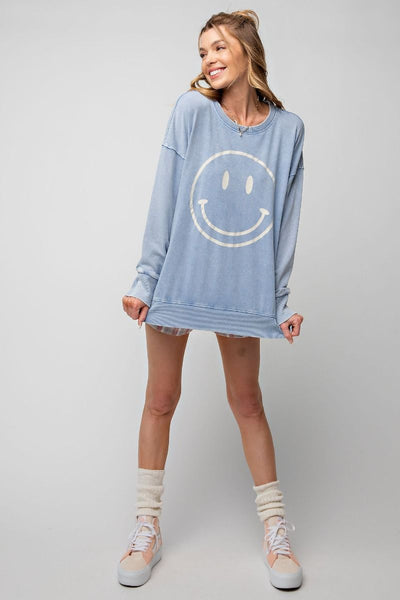 Don't Forget to Smile Mineral Wash Top in Peri Blue