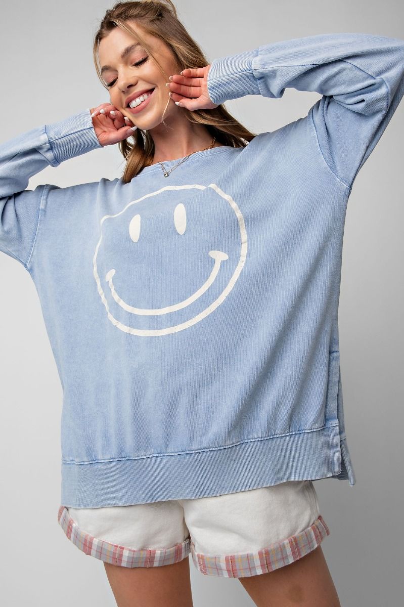 Don't Forget to Smile Mineral Wash Top in Peri Blue
