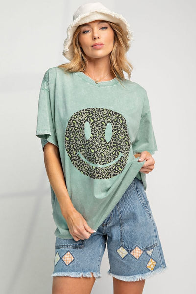 Wild Things Animal Print Happy Face Top in Sage