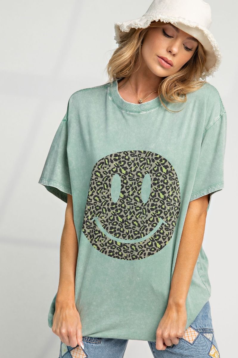 Wild Things Animal Print Happy Face Top in Sage