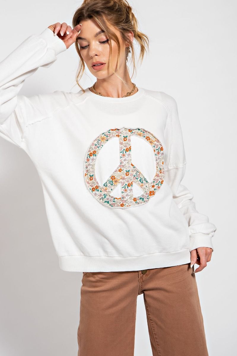 Peace Out French Terry Pullover in Off White