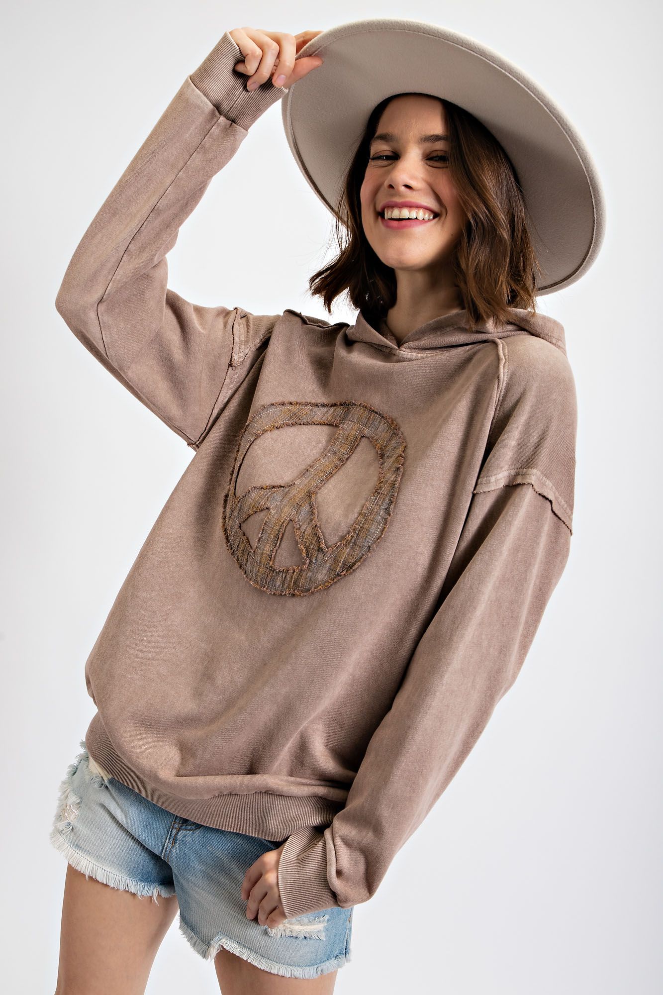 Peacemaker Washed Terry Knit Pullover Hoodie in Mocha