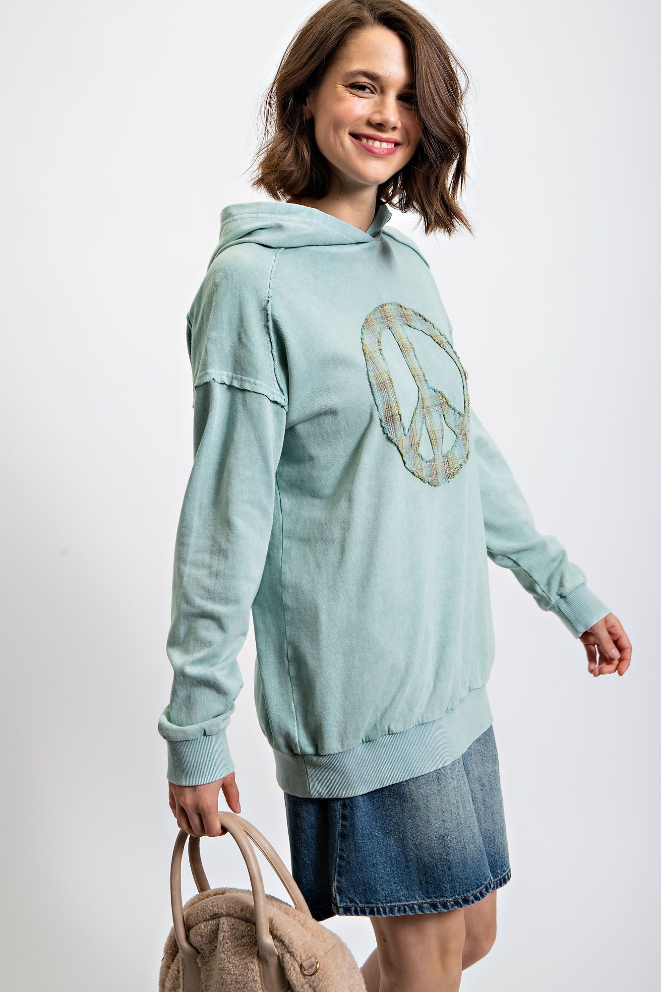 Peacemaker Washed Terry Knit Pullover Hoodie in Seafoam