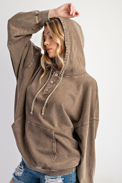 Heart and Soul Peace Sign French Terry Hoodie in Coffee