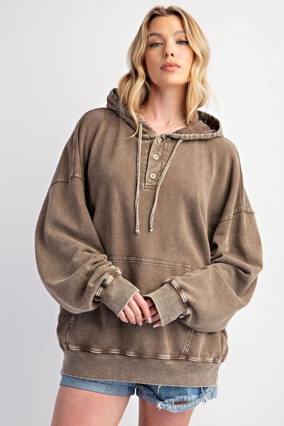 Heart and Soul Peace Sign French Terry Hoodie in Coffee