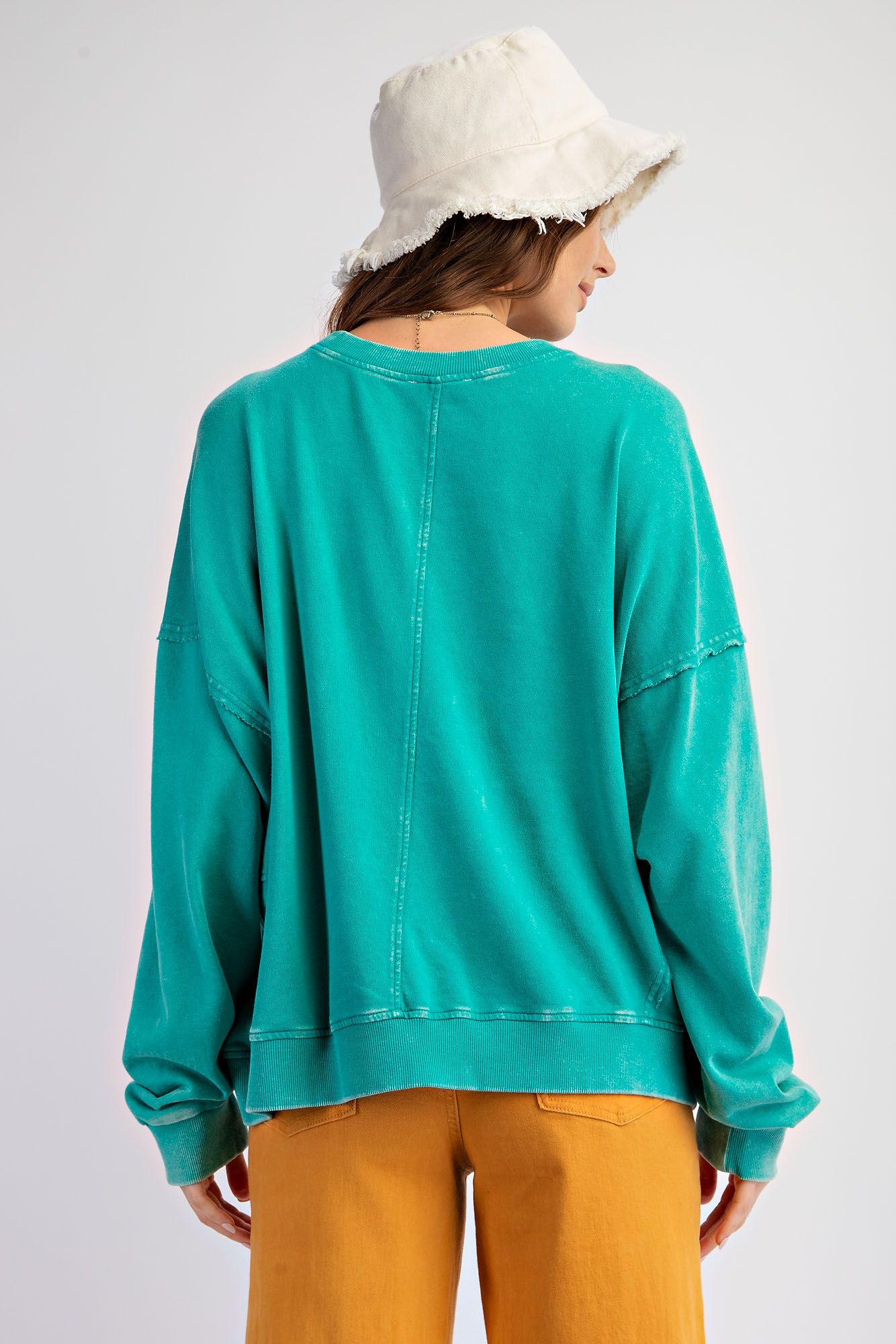 Flower Child French Terry Pullover Top in Atlantis Green