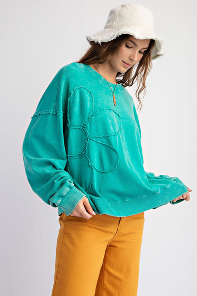 Flower Child French Terry Pullover Top in Atlantis Green