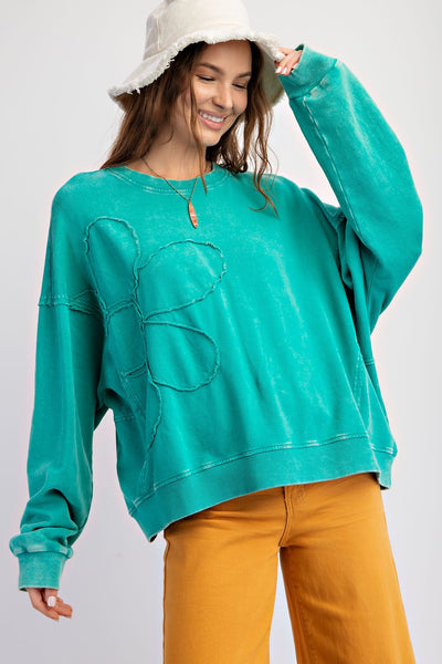 Flower Child French Terry Pullover Top in Atlantis Green